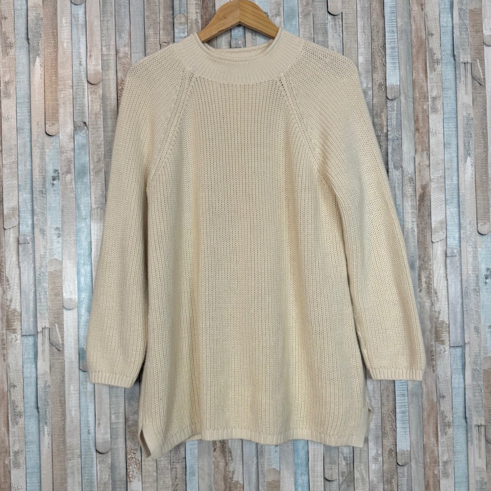 Talbots Plus Size 1X Shaker Stitch Roll Neck 100% Cotton‎ Sweater Cream Raglan